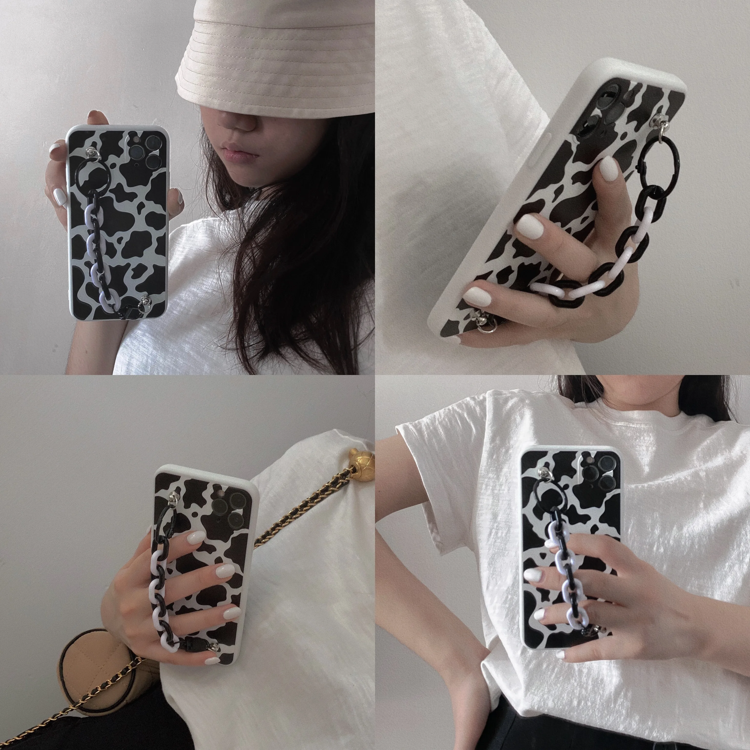 

Square milk pattern + chain suitable for iphone11ProMax mobile phone case 7 / 8plus x xsmax xr protective cover