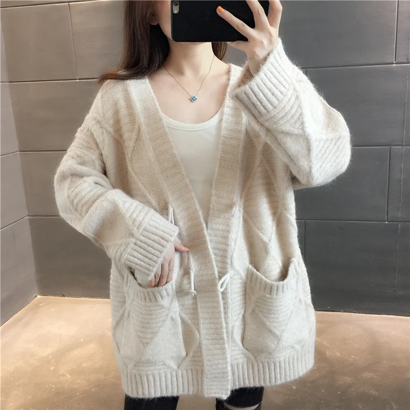 Кардиган трикотажный в полоску с V-образным вырезом и карманами [20738] 77 |