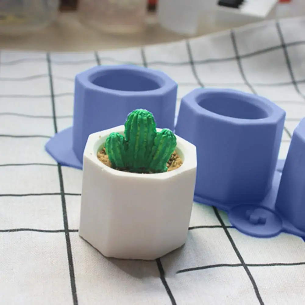 Silicone Pot Molds Form Arts Craft Polygonal Cup Moulds DIY Succulent Flowerpot Clay Plaster Gypsum Mold 3 Holes Concrete | Дом и сад