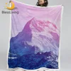 BlessLiving Mountains Sherpa Fleece Blanket Cloudy Sunrise Pink Blanket Snow Ridge Bedding 3D Printed Beautiful Bed Blanket 1