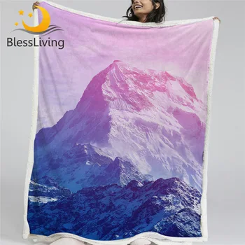 BlessLiving Mountains Sherpa Fleece Blanket Cloudy Sunrise Pink Blanket Snow Ridge Bedding 3D Printed Beautiful Bed Blanket 1