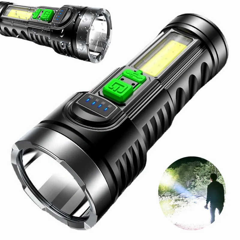 

Super Bright Flashlight Rechargeable Outdoor Multi-function P100 Led Long-range Spotlight Battery Display COB Light