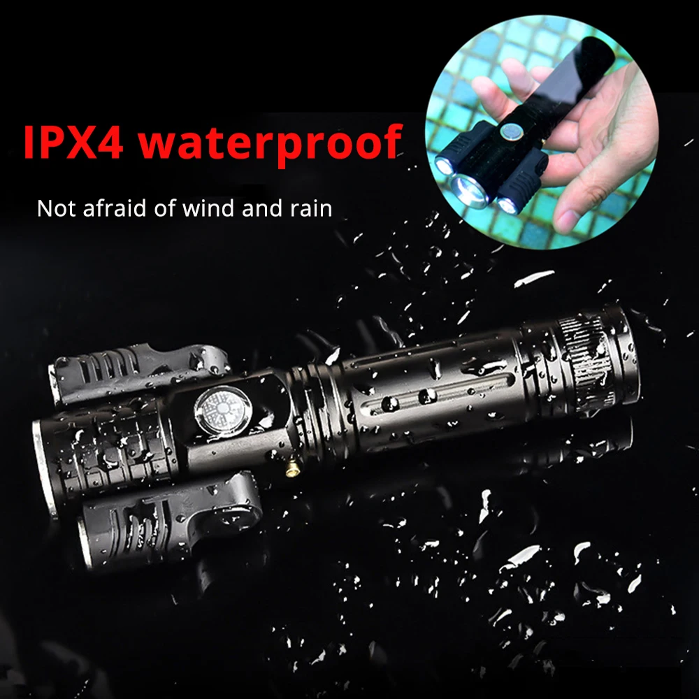 

Powerful LED Flashlight Super Bright Tactical Torch T6+2XPE Zoomable 4 Lighting Mode USB Camping Lamp Powered By 18650 Battery