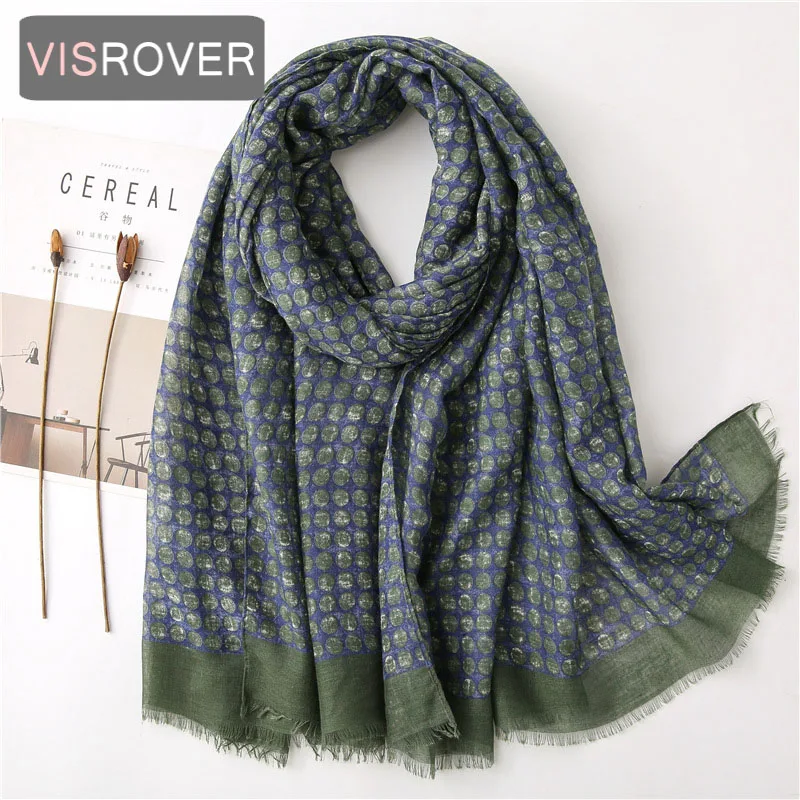 

VISROVER 2020 green dot printing viscose summer scarf woman Fashion blue dot Wraps green Spring Shawls Hijab gift wholesales