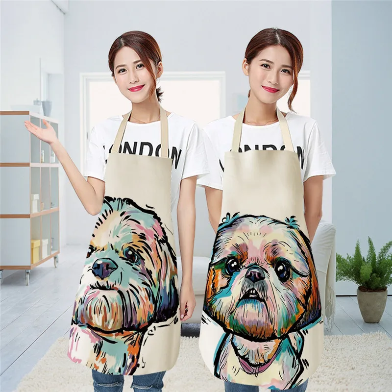 Фартуки для кухни Lovely Dog женщин хлопковые льняные фартуки без рукавов нагрудники