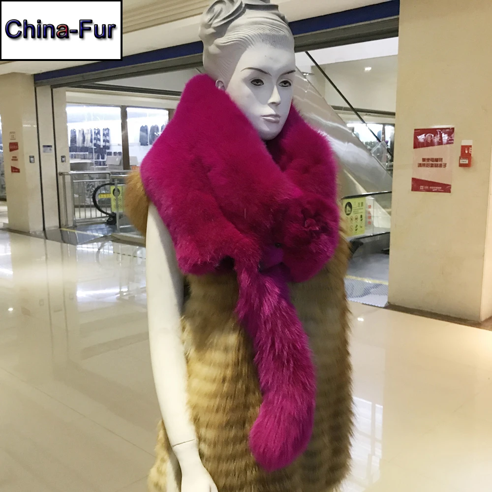 100% из натурального меха лисы шарф для женщин модная зимняя куртка воротник шарфы