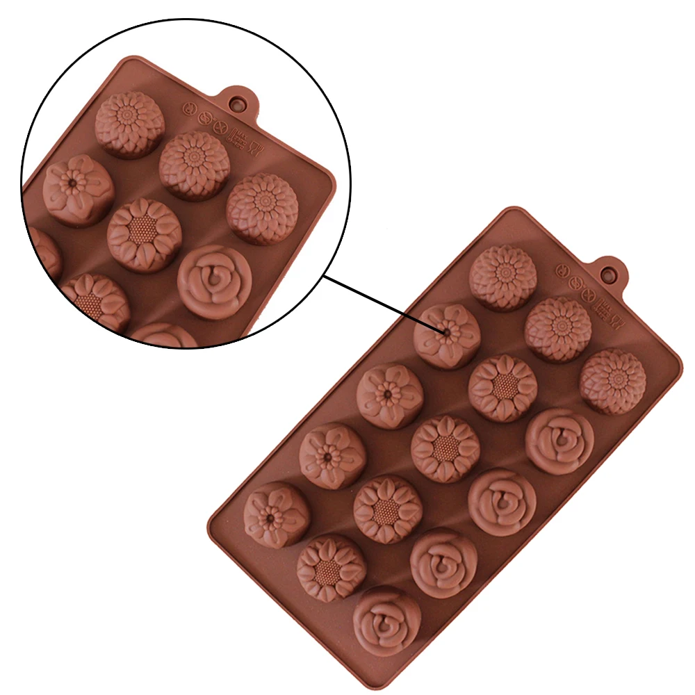 

4 Different Flower-Shaped Fondant Molds 15 Holes Fleshy Flowers Cake Decoration Chocolate Curtain Ice Tray Mold Baking Tools