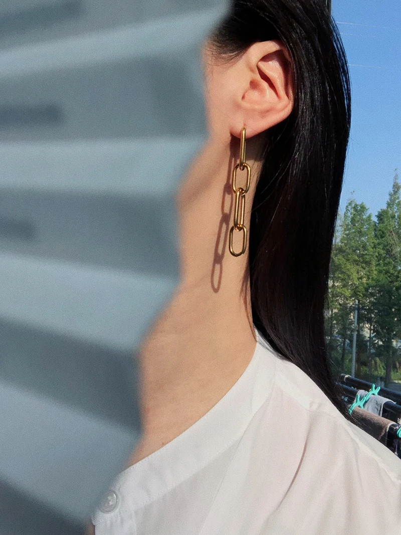 

HANGZHI 2020 New Titanium steel U-shaped Chain Drop Earrings Geometric Asymmetry for Women Girls Jewelry Multiple Wearing Method