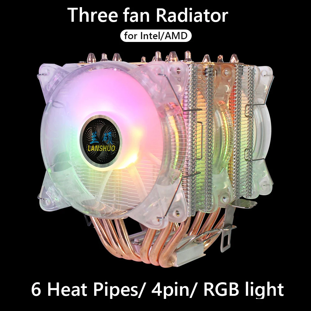 

6 Heatpipes Cooling CPU Cooler Fan For Lanshuo 4Pin PWM RGB Quiet Ventilador Silent Radiator Heatsink for Intel/AMD/X79 LGA 2011