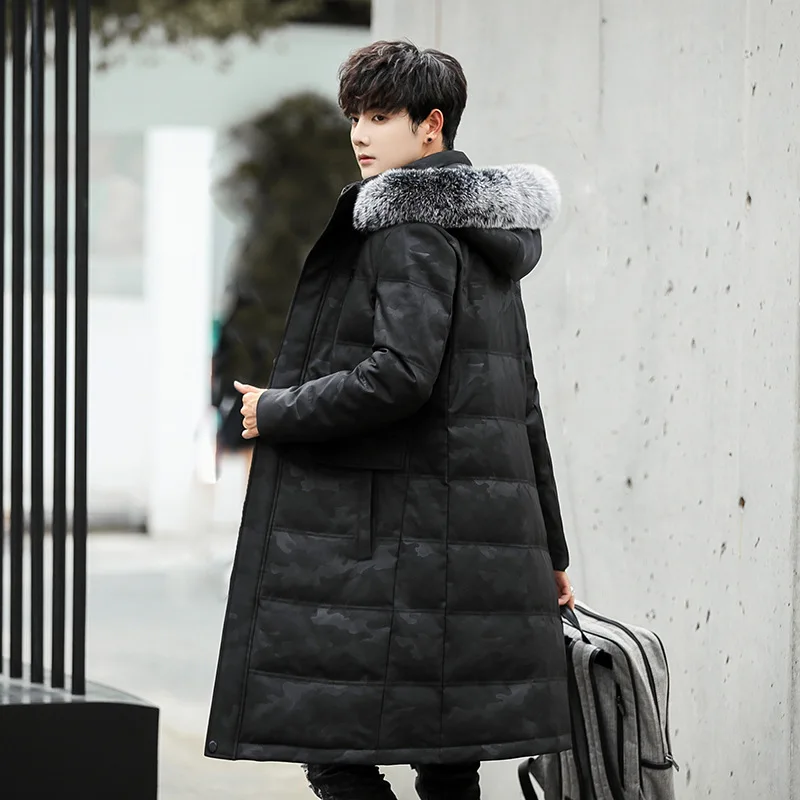 High Quality Luxury Men Down Jacket Casual Solid Fur Collar Hooded Outwear 2020 New Winter Thick Warm Overcoat Plus Size | Мужская