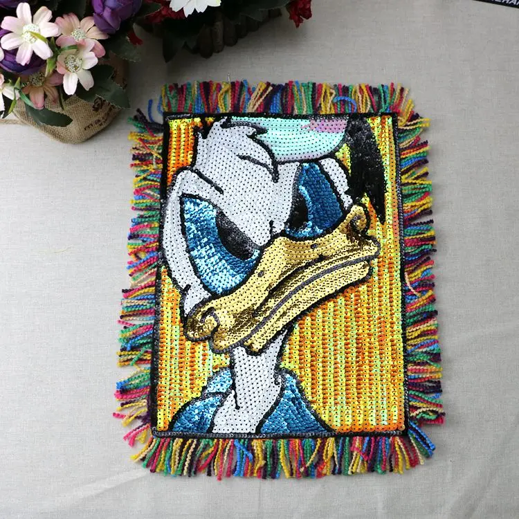 

Disney Tassel Donald Duck Cloth Patch Sticker Sequin Embroidered Garment Accessories Denim T-shirt DIY Patching Cloth Sticker