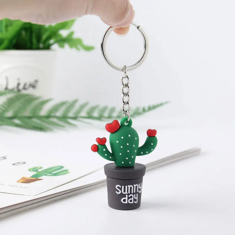 

1 Pc New Woman Keychain Simulation Green Plant Potted Keys Ring Silicone Succulent Cactus Key Chain Couple Bag Pendant Hot Sale
