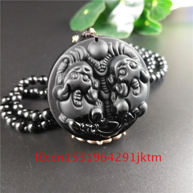 

Jewelry Jade Charm Gifts Pixiu Obsidian Natural Tiger Necklace Women Chinese Beads Fashion Black Pendant for Amulet