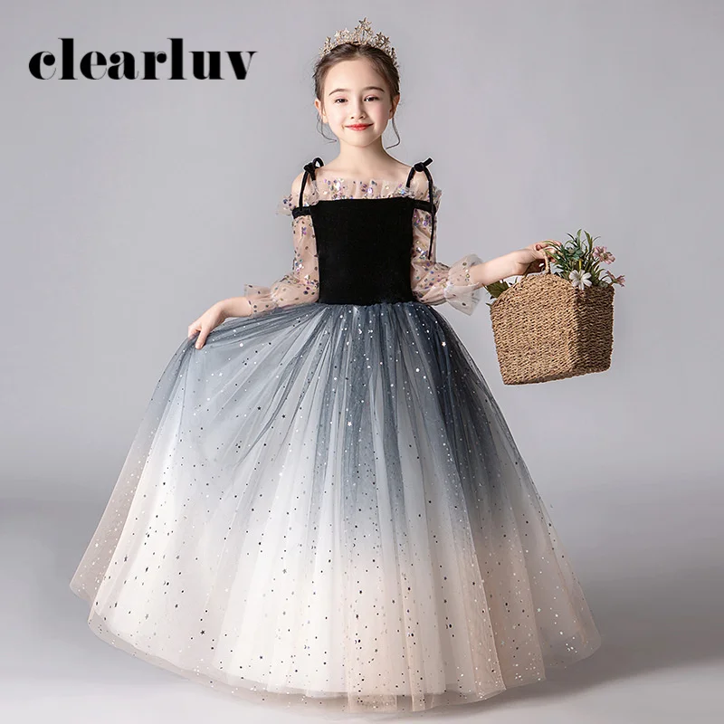 Свадебные платья с блестками и цветочным узором для девочек Элегантное бальное