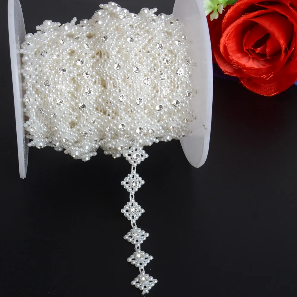 BOLIAO 1 Yard 13mm (1/2&quot) Width ABS Imitation Pearl Beads Chain Trim and 5mm Round Rhinestones Wedding Party Decoration R2062 | Дом и сад