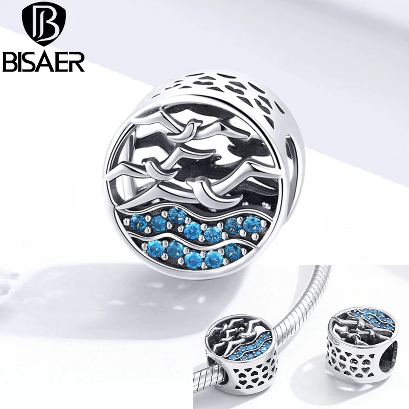 

Seagulls Silver Beads BISAER 925 Sterling Silver Blue Cubic Zircon Charms For Original Silver 925 Jewelry Making ECC1454