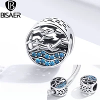 seagulls silver beads bisaer 925 sterling silver blue cubic zircon charms for original silver 925 jewelry making ecc1454
