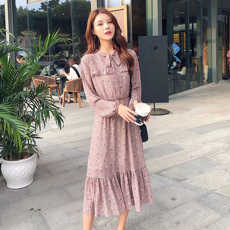 Новинка 2019 женское шифоновое платье с цветочным принтом и оборками v образным