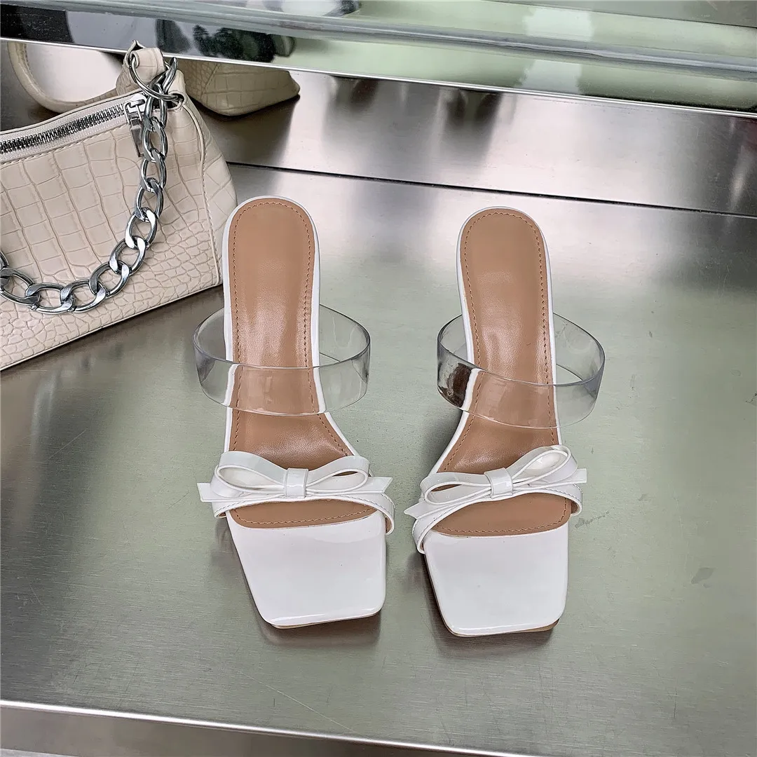 

Female Shoes Ladies' Slippers Rubber Flip Flops Thin Heels Low Jelly Slides Fashion Heeled Mules 2021 Hawaiian Soft Transparent