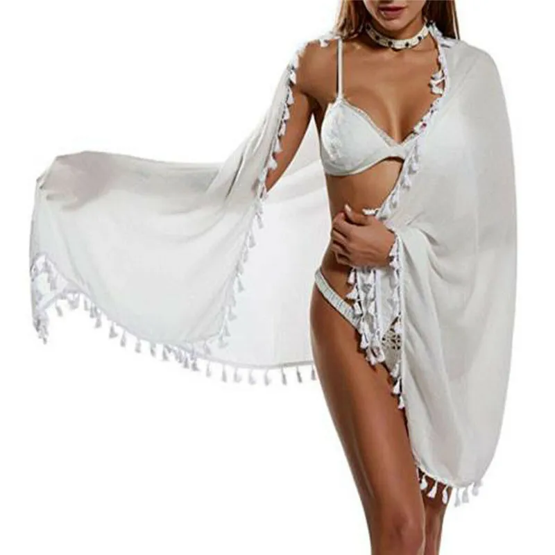 Женская Пляжная накидка на бикини однотонная парео шифоновая Женский