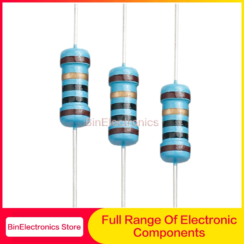 20Pcs 1W Metal Film Resistor 1% Five-Color Ring Power Resistor 0.1~1M 2 4.7 10R 47 100 220 360 470 1K 2.2K 10K 22K 4.7K 100K Ohm