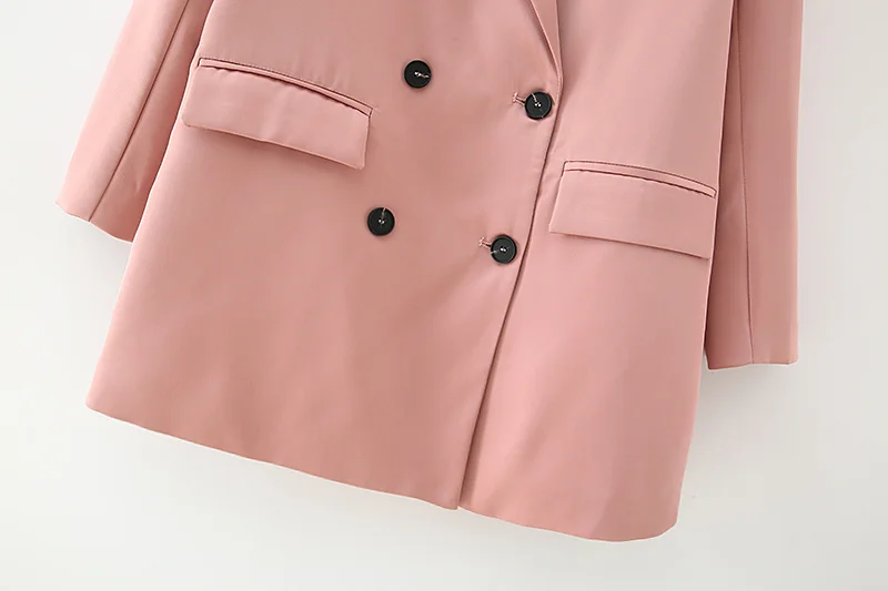 

TMODA362 New Za Women 2020 Fashion Solid Pink Blazer Coat Vintage Double Breasted Long Sleeve Jacket Female Outerwear Chic Tops