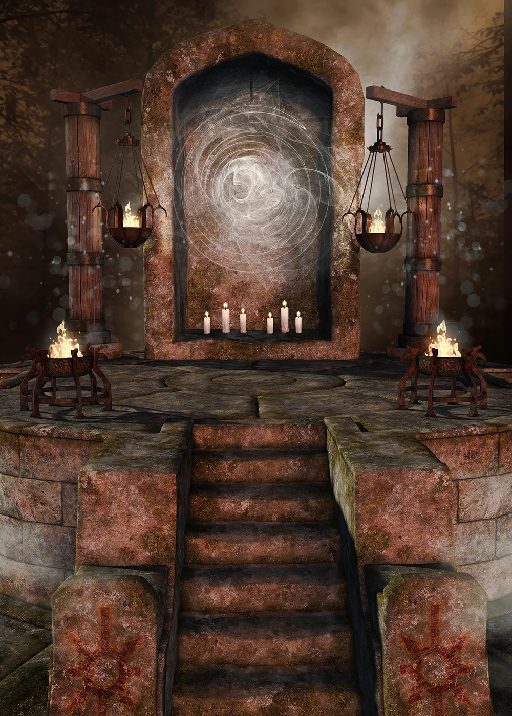 

Medieval Castle Backdrop Candle Magic Gate Devil Ghost Photography Background for Halloween Party Photo Booth Props