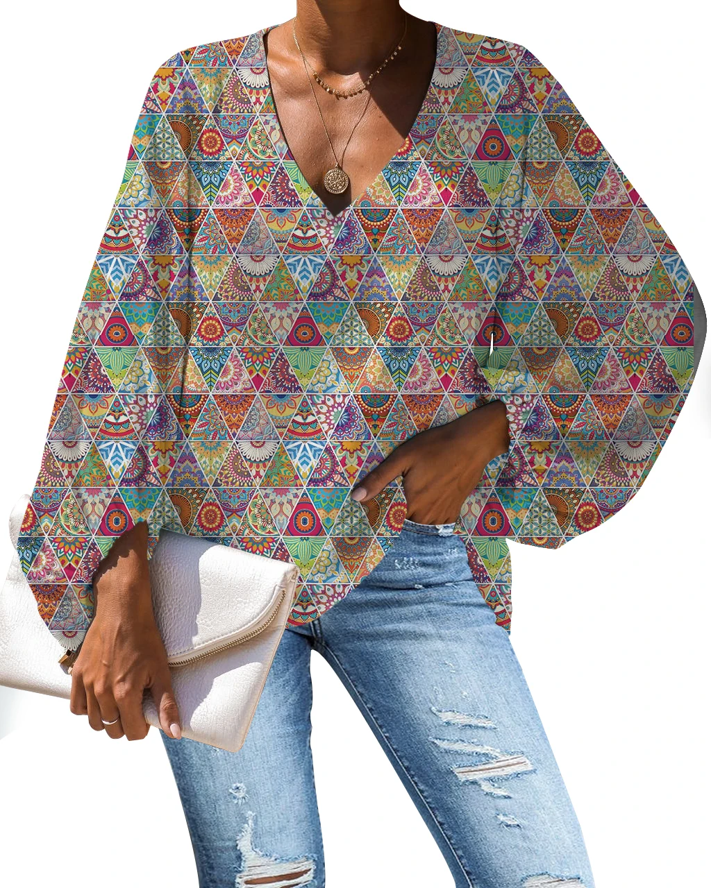 

Nopersonality Bohemia Style Design Women Blouse V-neck Casual Loose Blouses Female Long Sleeve Streetwear Blusas Mujer