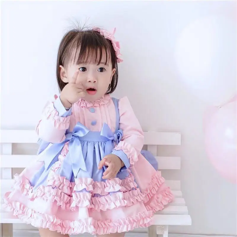 Детское платье принцессы винтажное бальное розового и синего цвета для девочек