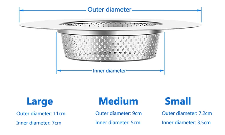 Kitchen Sink Strainer Stainless Steel Drain Filter Strainer L/M/S size bathroom drain hair catcher bath stopper waste plug sink
