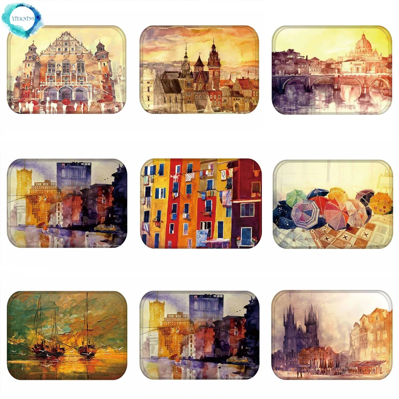 

1 шт. 40x60 см картина маслом коврик вход здания парусник коврики для дома и улицы нескользящий; Для пола коврики