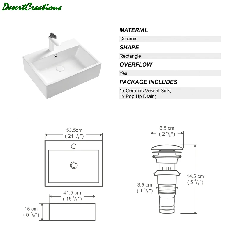 

Ceramic Rectangula Vessel Sink Above Counter White Bathroom Vanity Sink Bathroom Sink Art Basin