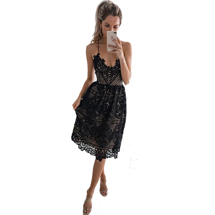 

2021 new fashion casual sling lace halter dress women white dress