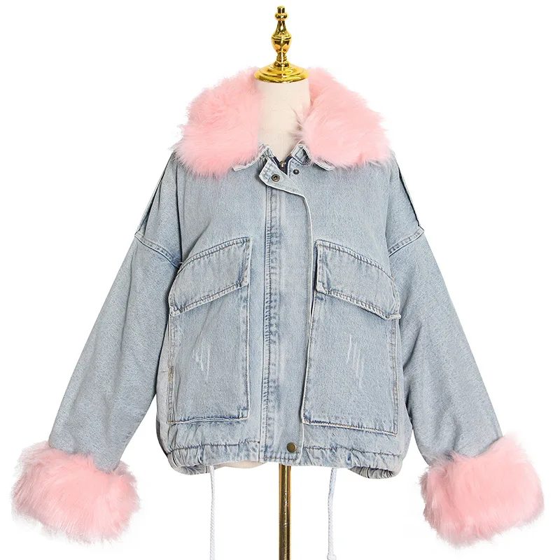 

Parker suit loose denim new fashion casual fur collar short cotton-padded jacket cotton-padded jacket denim coat women