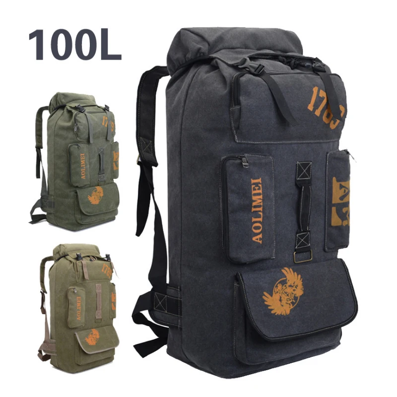 Холщовый мужской рюкзак для кемпинга походный ранец большой вместимости 100 л