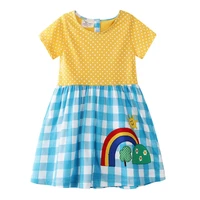 floral girl dress cartoon rainbow printed plaid skirt for kids summer short sleeve cotton children clothes