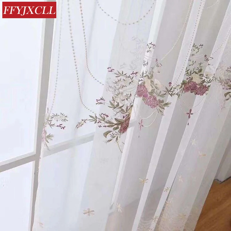 Роскошные кружевные голубые вышитые шторы для гостиной розово-фиолетовые