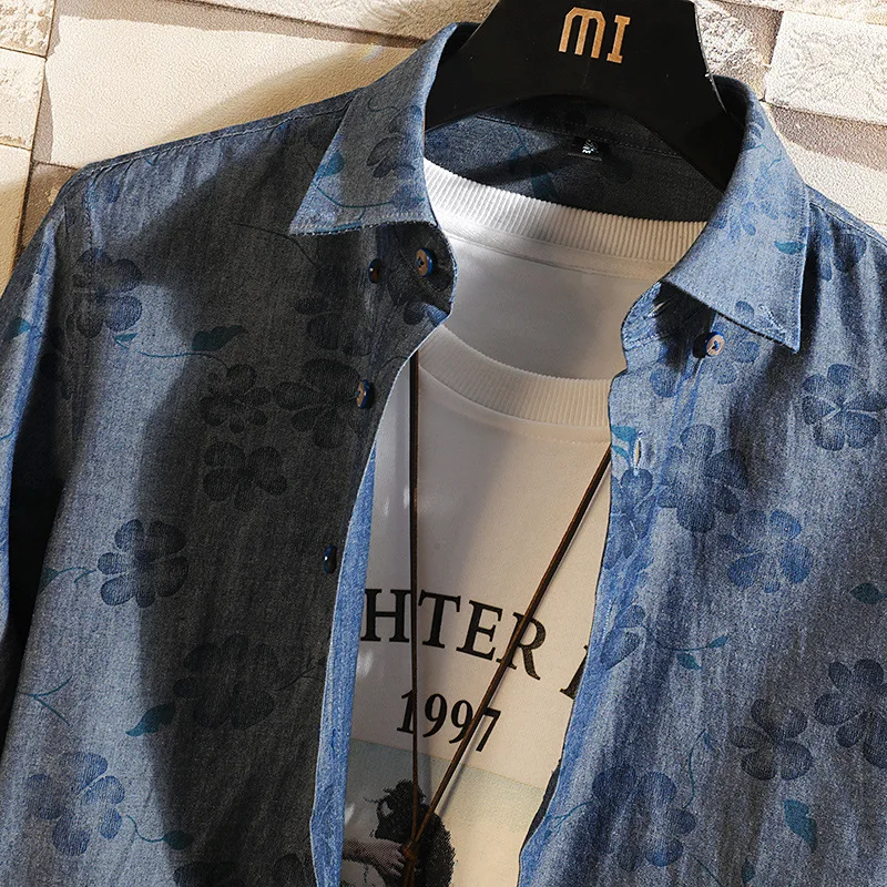 #4729 Весенняя повседневная обувь в винтажном стиле джинсовая рубашка для мужчин с