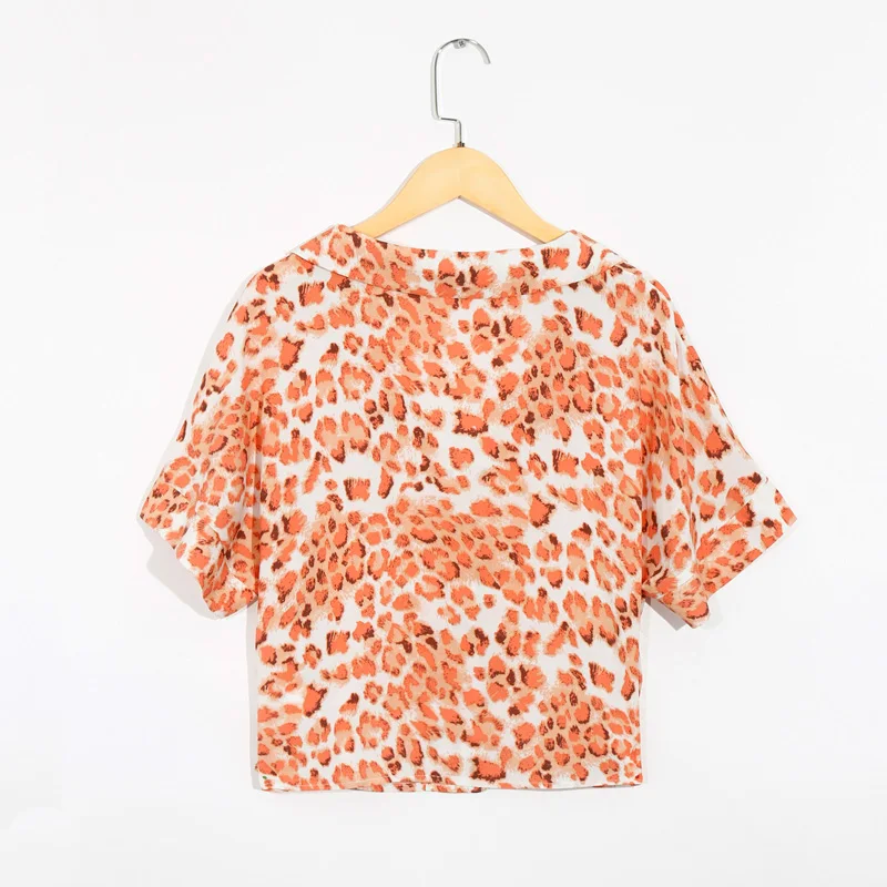 

Summer women's shirt casual leopard print bow decoration shirt