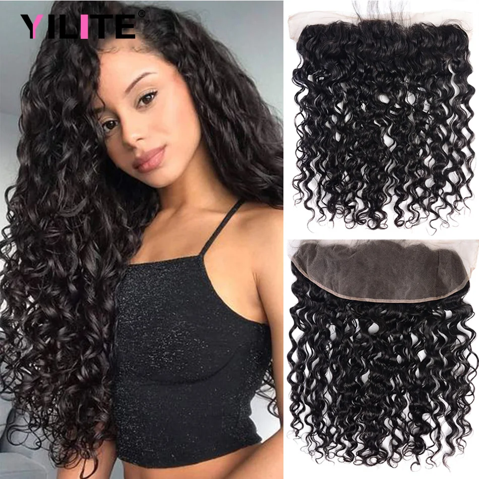 

Water Wave Brazilian Human Hair Lace Closure Pre Plucked With Baby Hair 13x4 HD Swiss Lace Closure Only Water Curly Remy Hair