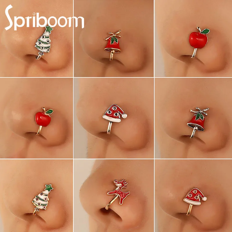 

Fake Nose Ring for Women Christmas Tree Bells Hat Fake Piercing Clip On Nose Lip Body Jewelry Gifts Cartilage Tragus Helix Hoop