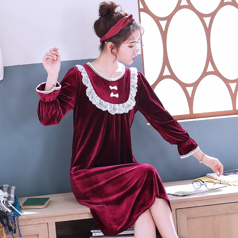 2019 зимнее сексуальное кружевное бархатное Ночное платье принцессы