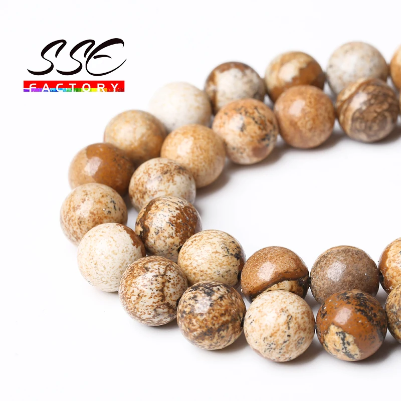 

Wholesale Natural Stone Picture Jaspers Beads Jaspers Round Loose Spacer Beads 15" strand 4 6 8 10 12 mm For Jewelry Making O1-6