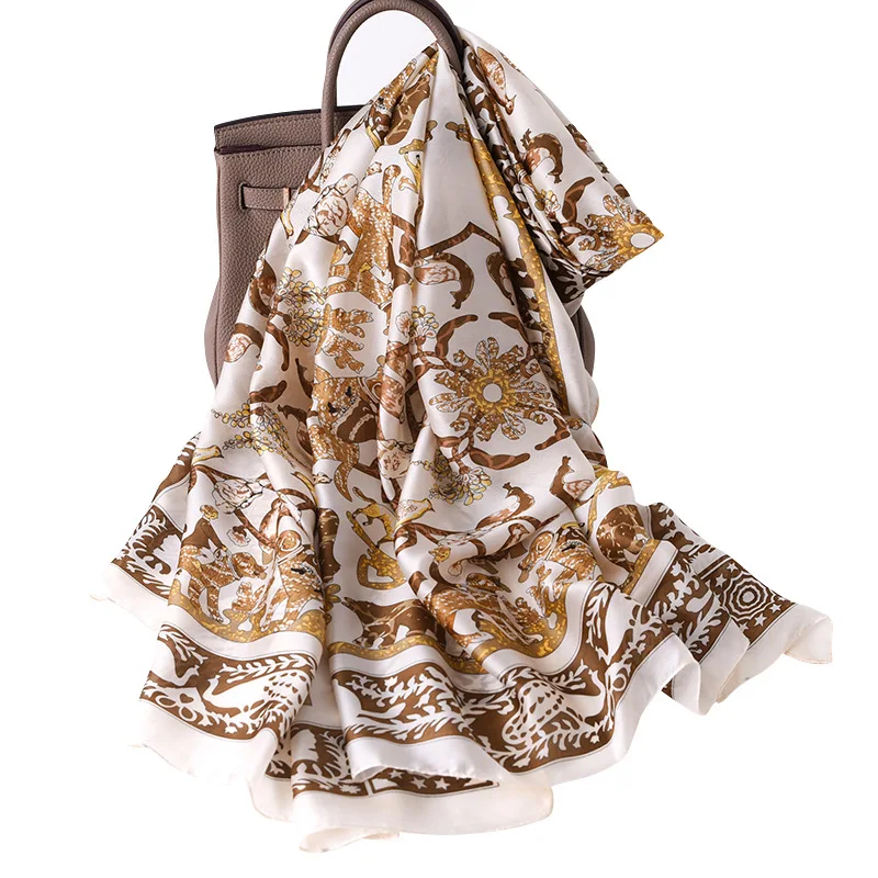 

2021 summer Brand Designer 180X90CM Silk Scarf Foulard Bandana Lady Neck Scarves Pashmin Korean New Horse Print Shawls And Wrpas