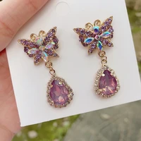 purple color gold rose gold butterfly cute stud earrings with zircon stone for women fashion jewelry 2021 new korean earrings