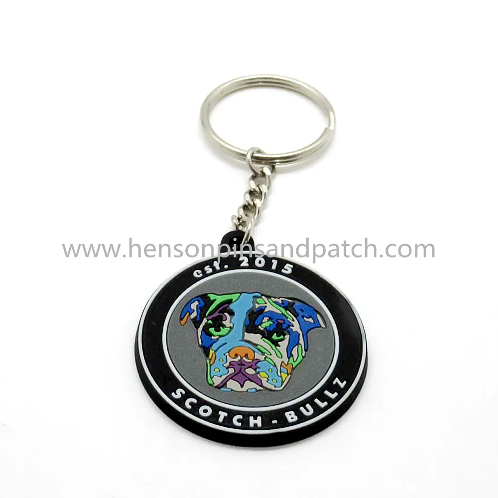 

China supplier custom soft rubber pvc company brand dog logo key chain