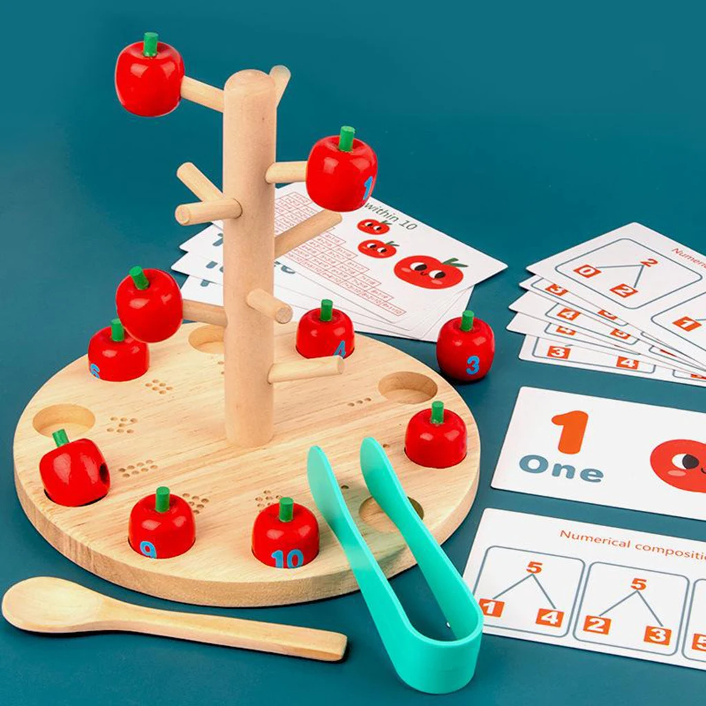 

Деревянные игрушки для подсчета игр Apple, игрушка для вычитания из детского сада