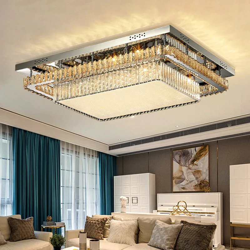 

Modern Surface Mounted Ceiling Lights Luxury K9 Crystal Led Dimmable Ceiling Lamp Chrome Steel Ceiling Mounted Light Fixtures
