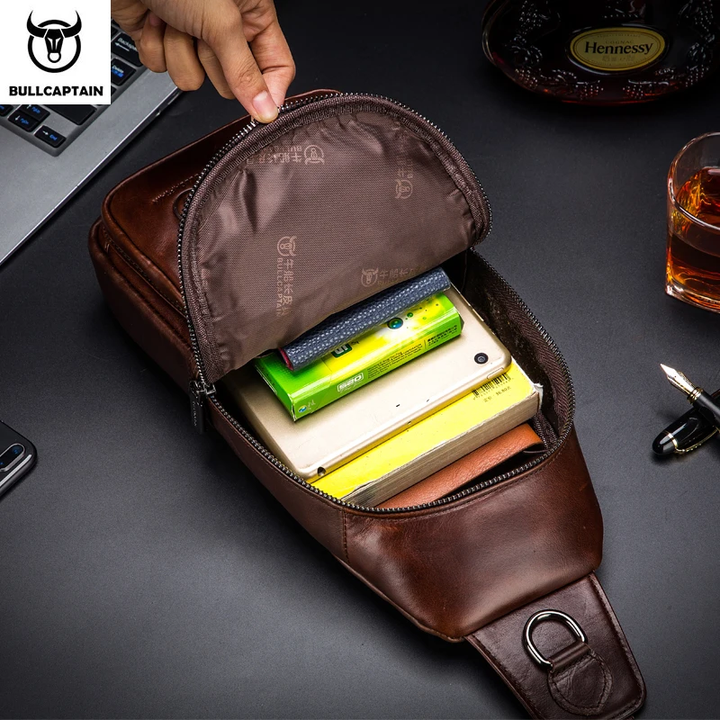 BULLCAPTAIN Men's Bag Shoulder Messenger Bag First Layer Cowhide High-Quality Business Fashion Sports And Leisure Chest Bag