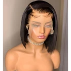 Парик средней части, 14 дюймов, короткий вырез, Боб, прямой, кружевной, передний, синтетический, для черных женщин, предварительно выщипанный, термостойкий, без клея